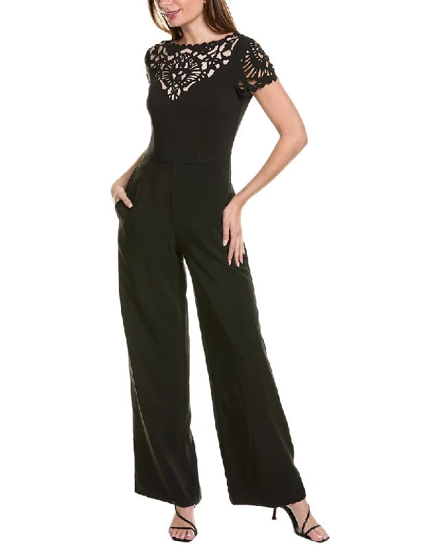 women's jumpsuits with zippersFOCUS by Shani Laser Cut Yoke Jumpsuit