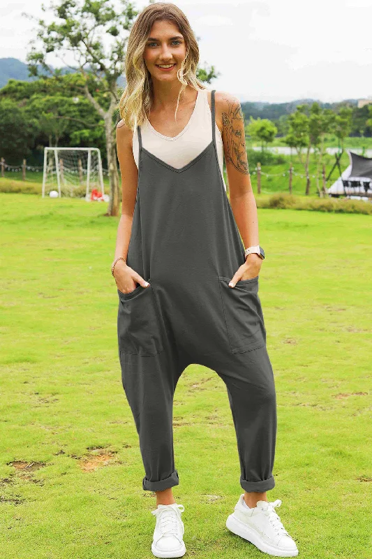 women's jumpsuits for apple-shaped bodiesFull Size Sleeveless V-Neck Pocketed Jumpsuit