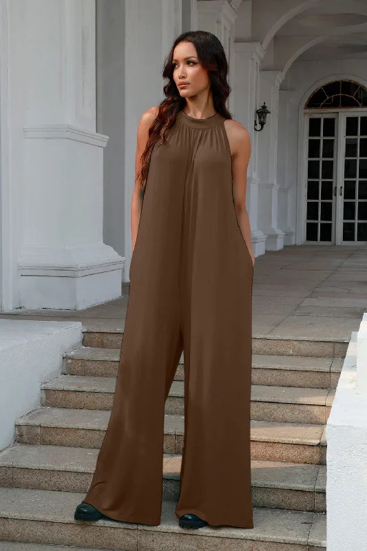 women's jumpsuits for bohemian chicFull Size Tie Back Cutout Sleeveless Jumpsuit