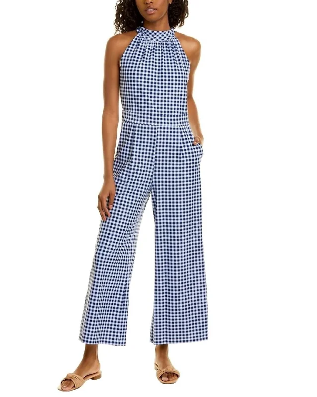 women's jumpsuits for casual gatheringsIsabelle Gingham Jumpsuit In Navy