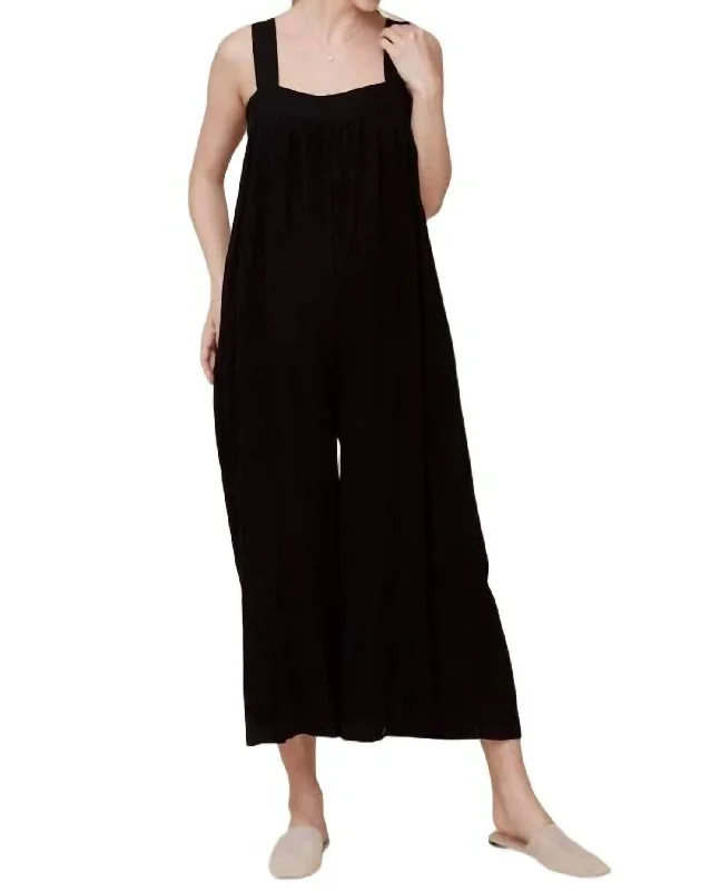 women's jumpsuits for runningLinen Flowy Jumpsuit In Black