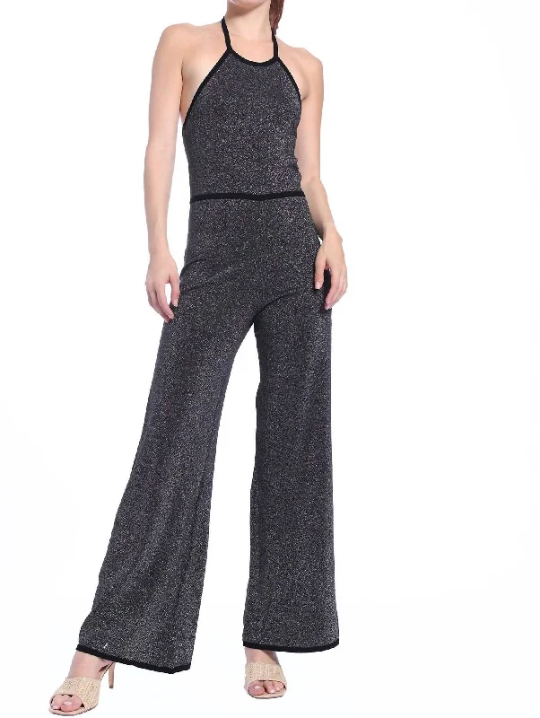 women's glam jumpsuitsLurex Halter Jumpsuit In Black