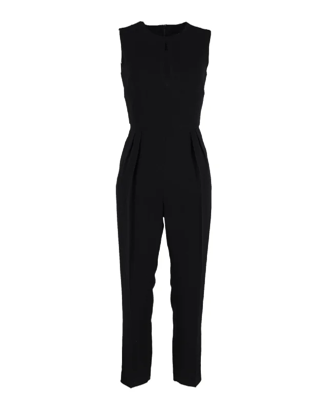 women's chic jumpsuitsMax Mara Front Cut-Out Sleeveless Jumpsuit in Black Cotton