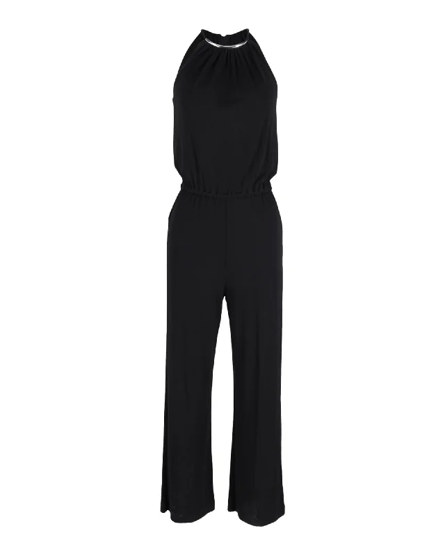 women's ankle-length jumpsuitsMichael Kors Halter Jumpsuit With Belt in Black Cotton