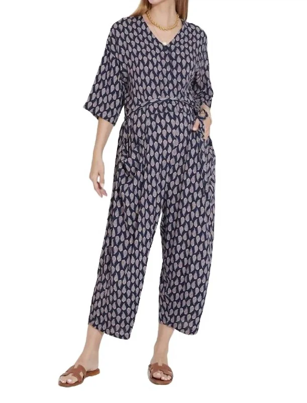 women's jumpsuits for dancingPaisley Printed Silk Jumpsuit In Navy