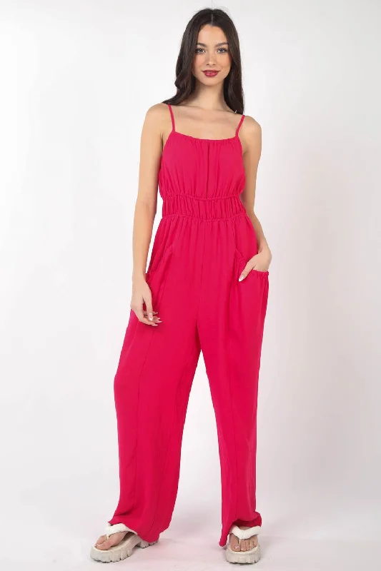 women's jumpsuits for hourglass figuresPintuck Detail Woven Sleeveless Jumpsuit