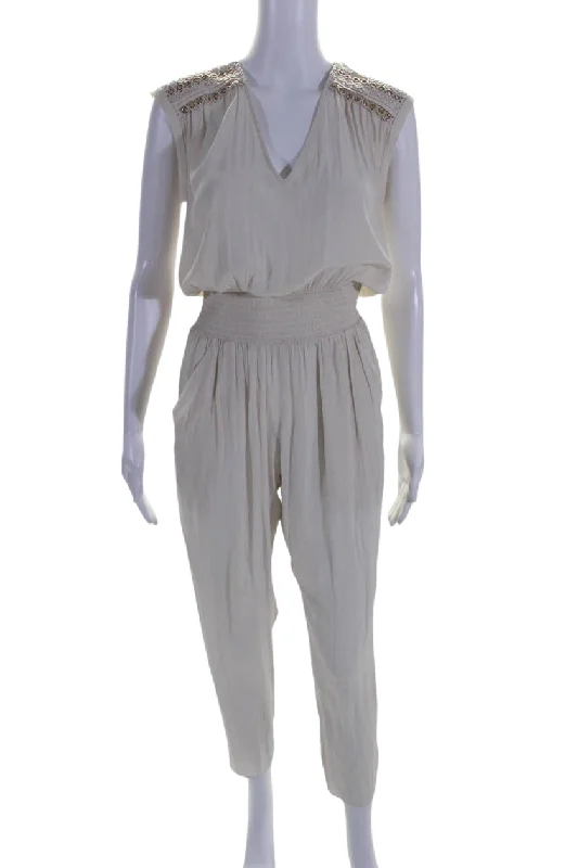 women's jumpsuits for gym sessionsRamy Brook Womens Bristol Rivet Lace Trim V Neck Jumpsuit Jute