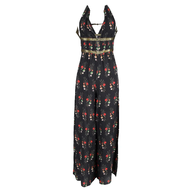 women's jumpsuits with floral printsRixo Floral Wideleg Jumpsuit in Black Silk