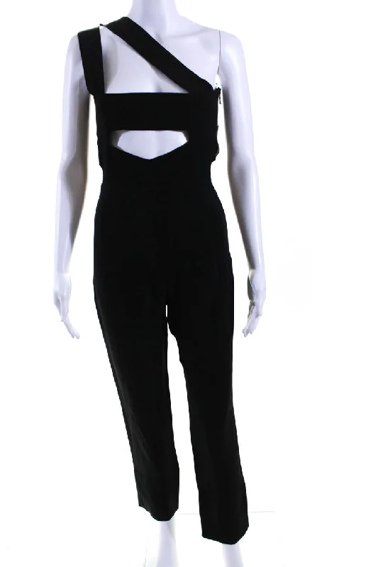 women's jumpsuits with checkered designsRoland Mouret Womens One Shoulder Sleeveless Slim Leg Jumpsuit Black