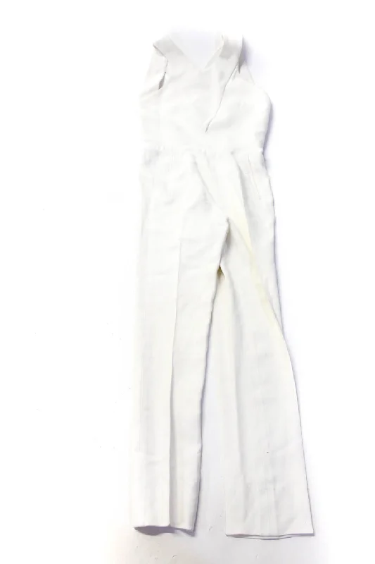 women's jumpsuits with solid colorsRoland Mouret Womens White V-Neck Pleated Sleeveless Straight Leg Jumpsuit