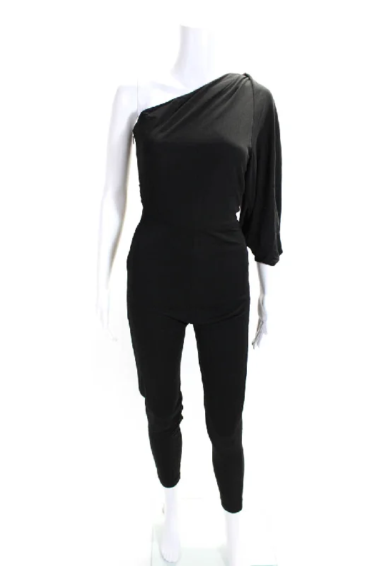 women's jumpsuits with flutter sleevesSaint Laurent Womens Long Sleeves One Shoulder Jumpsuit Black