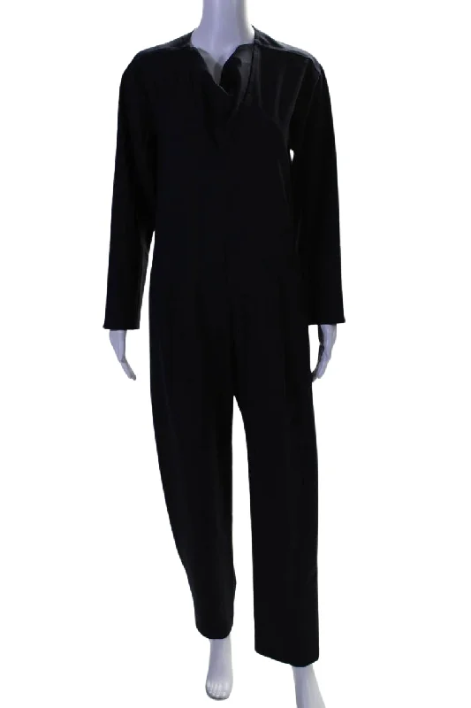 women's jumpsuits with belt loopsSea New York Womens Long Sleeves V Neck Slim Leg Jumpsuit Navy Blue Wool