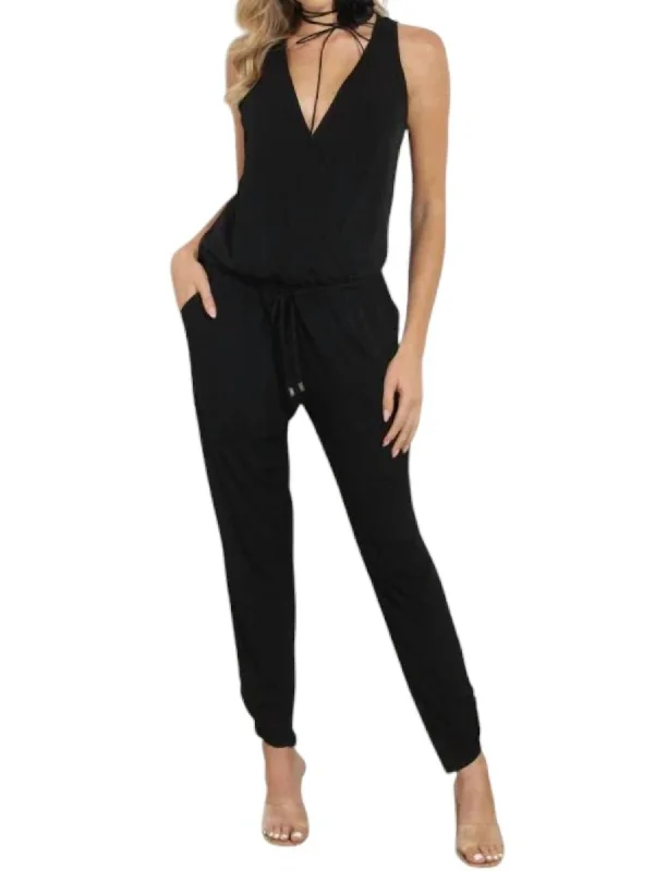 women's jumpsuits for cozy daysShirred Ankle Stretch Jumpsuit In Black