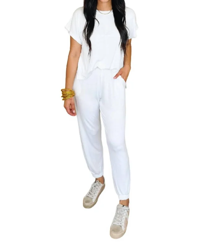 women's jumpsuits for short womenShort Sleeve Tshirt Jumpsuit In White