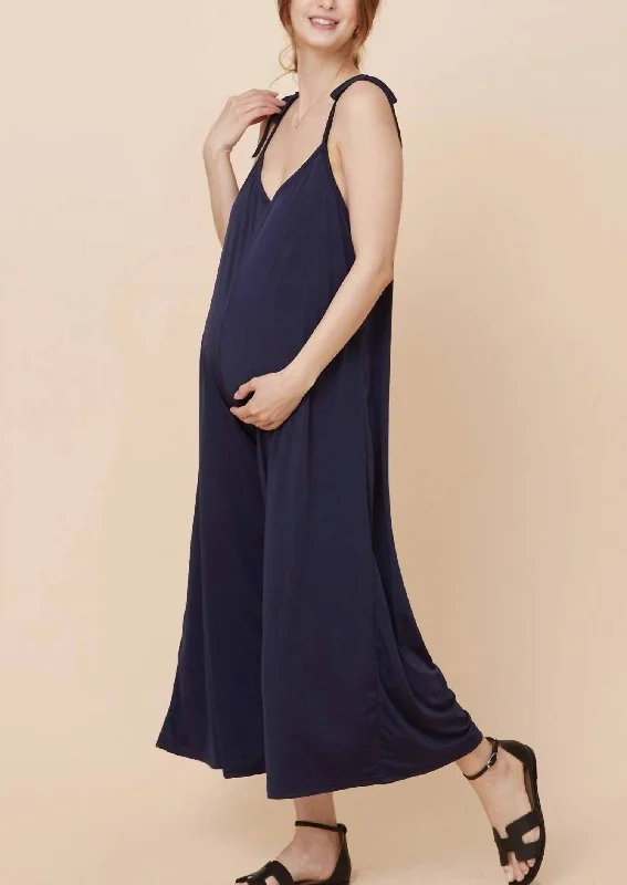 women's jumpsuits for loungingStretch Jersey Jumpsuit In Navy