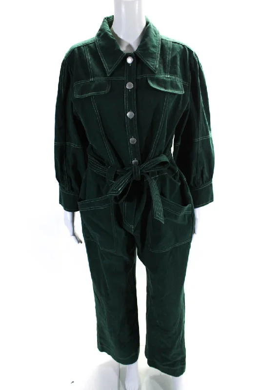 women's jumpsuits for date nightsSuncoo Womens Cotton Collared Long Sleeve Belted Buttoned Jumpsuit Green