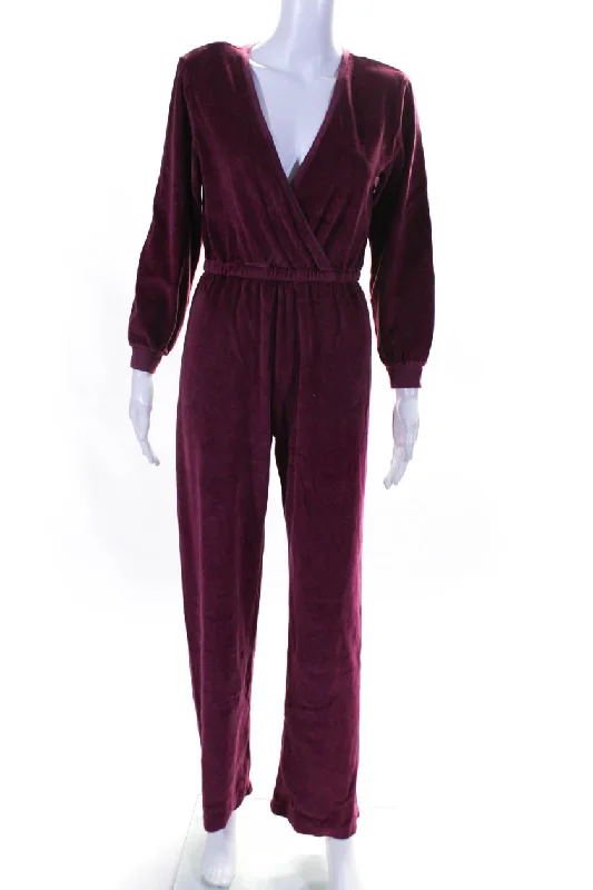 women's jumpsuits for everyday wearSuzie Kondi Womens VELOUR V-NECK JUMPSUIT FW20-1 CERISE