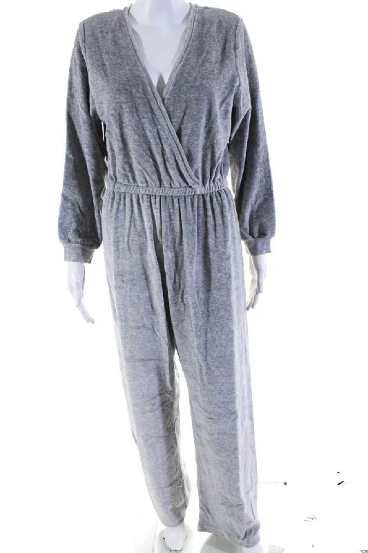 women's jumpsuits with rufflesSuzie Kondi Womens VELOUR V-NECK JUMPSUIT FW20-1 GREY MARLE