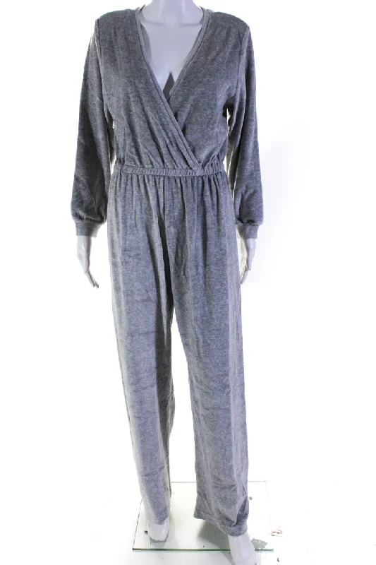 women's jumpsuits with Peter Pan collarsSuzie Kondi Womens VELOUR V-NECK JUMPSUIT FW20-1 GREY MARLE