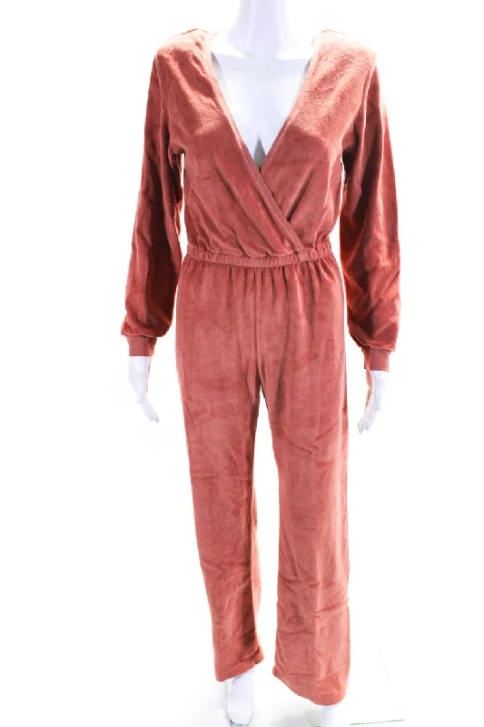 women's jumpsuits made of satinSuzie Kondi Womens Velour V-Neck Jumpsuit Fw21-1 Apricot