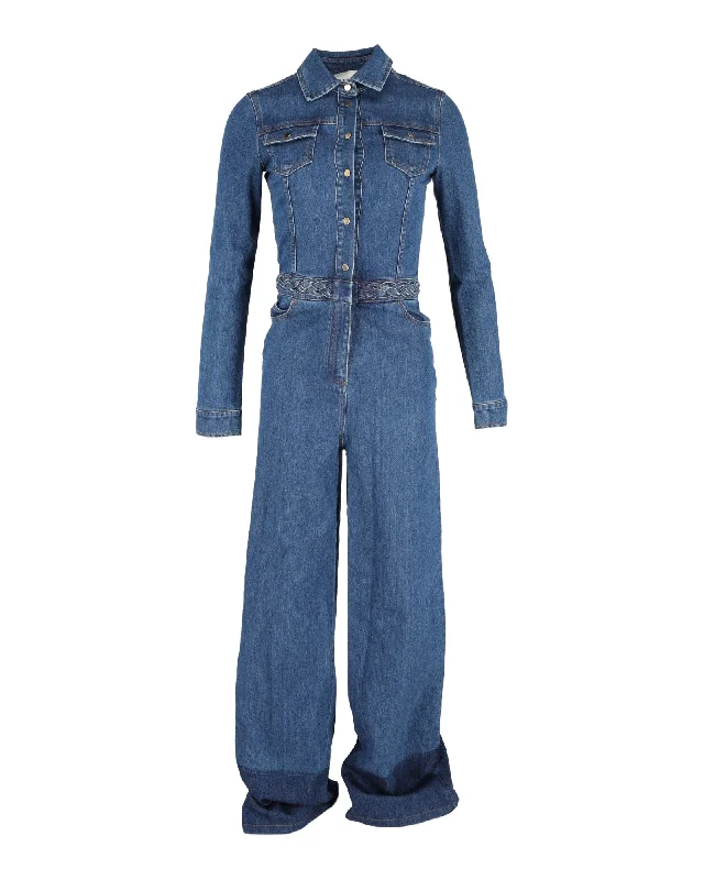 women's jumpsuits with buttonsValentino Long Sleeve Jumpsuit in Blue Cotton Denim