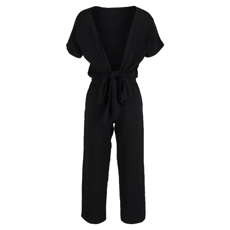 women's jumpsuits made of velvetVanessa Bruno Bow Detail Back Jumpsuit in Black Cotton