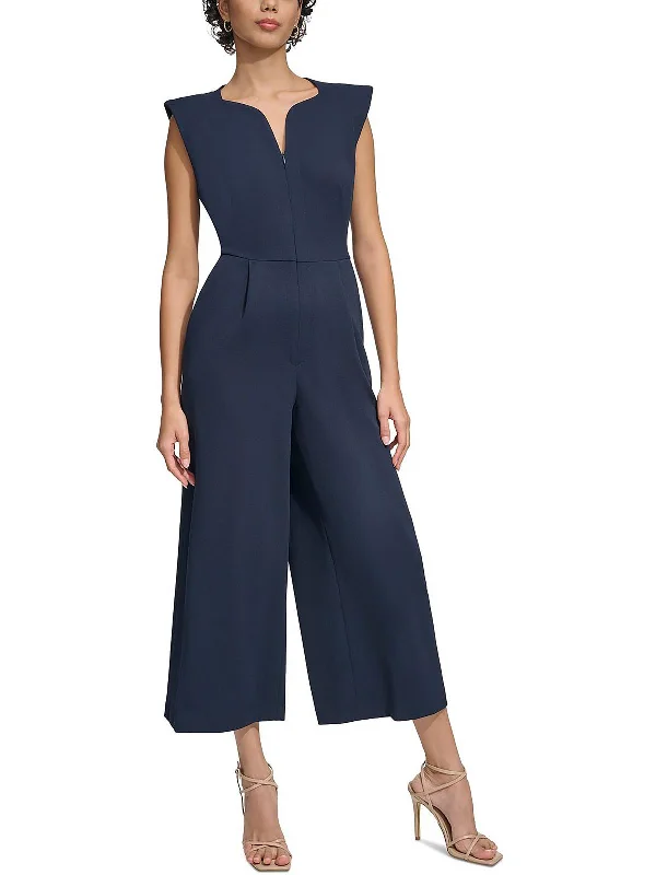 women's jumpsuits with solid colorsWomens Cropped Wide Leg Jumpsuit