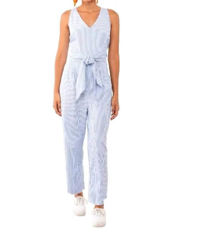 women's jumpsuits for formal eventsWrap Jumpsuit - Wash & Wear Stripe In Periwinkle