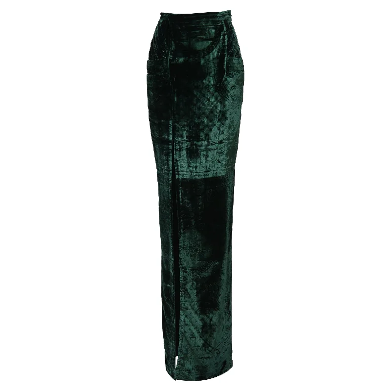 women's luxury lace skirtsBalmain Maxi Skirt in Green Velvet