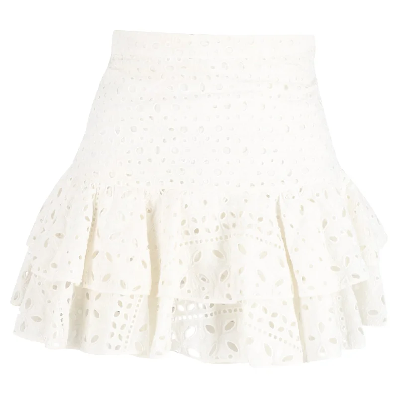 women's designer floral skirtsCharo Ruiz Noa Eyelet Mini Skirt in White Cotton