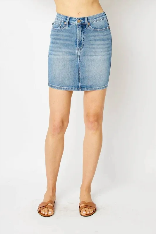 women's chiffon skirtsHigh Rise Tummy Control Denim Mini Skirt In Light Wash