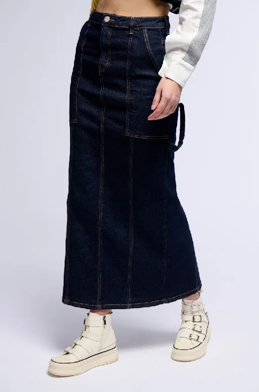 women's stretchy maxi skirts for dancingLET IT GO DENIM MAXI SKIRT