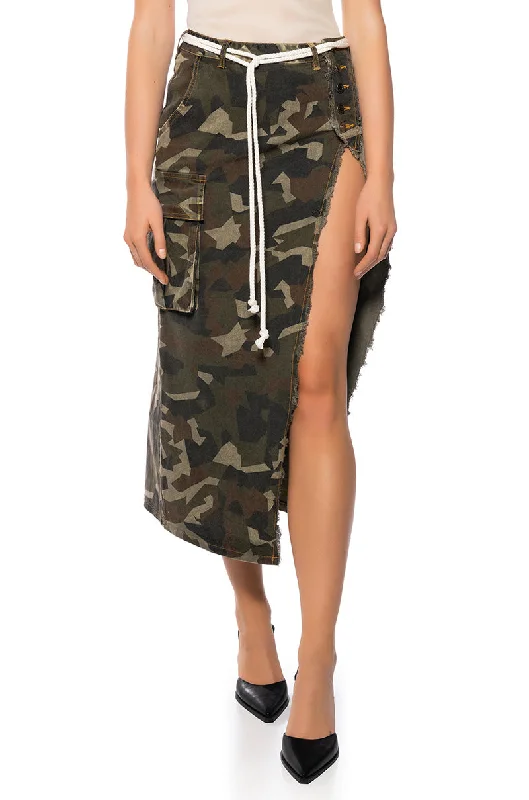 women's crochet skirtsLOOKING UP CAMO MIDI SKIRT