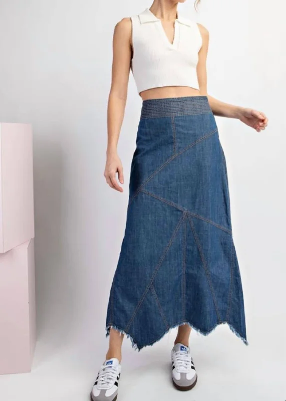 women's fair-trade solid-color skirtsMineral Washed A-Line Skirt In Denim