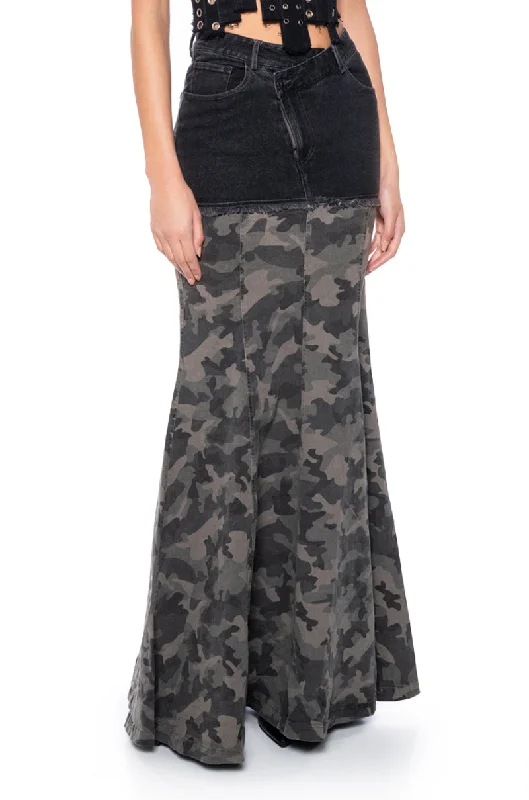 women's cotton skirtsON THE GO CAMO MAXI SKIRT