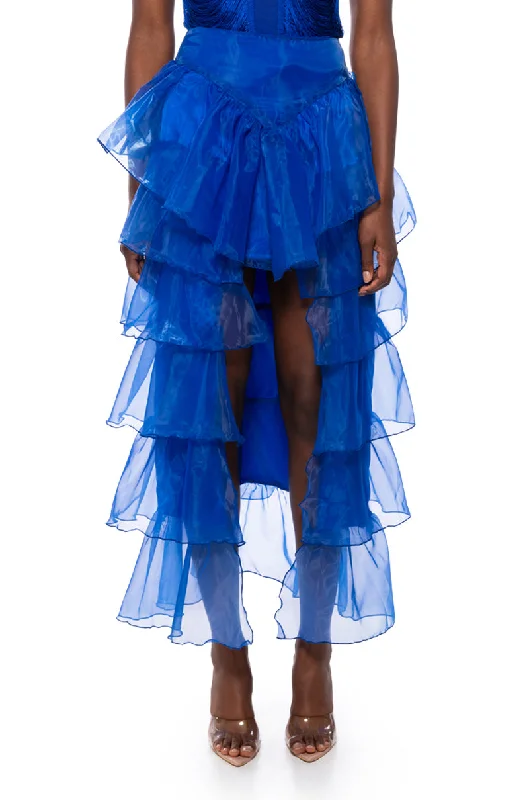 women's pencil pleat skirtsONCE UPON A DREAM RUFFLE MAXI SKIRT IN ROYAL BLUE