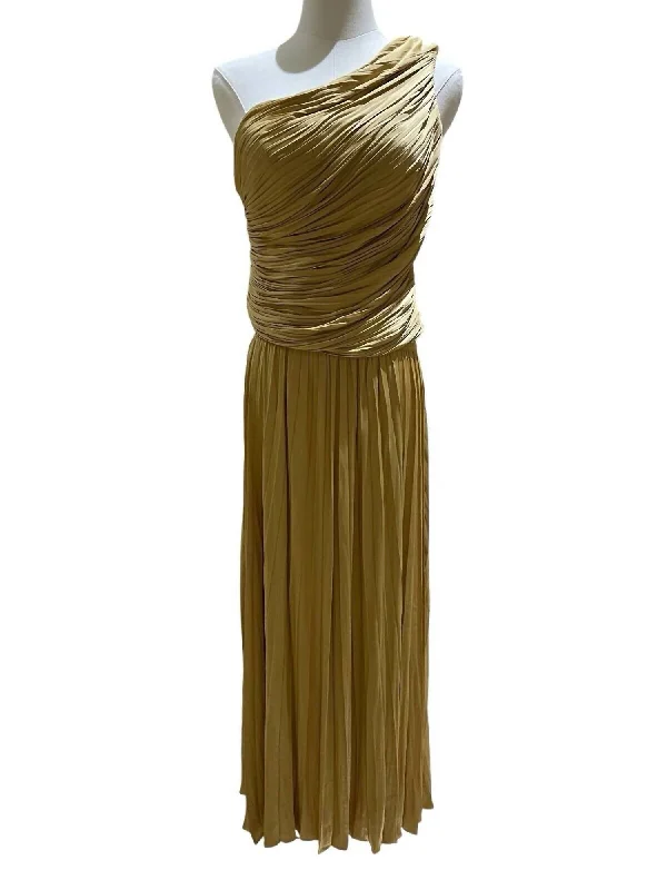 women's velvet wrap skirts for elegant eveningsOne Shoulder Smocked Top And Pleated Midi Skirt Set In Gold