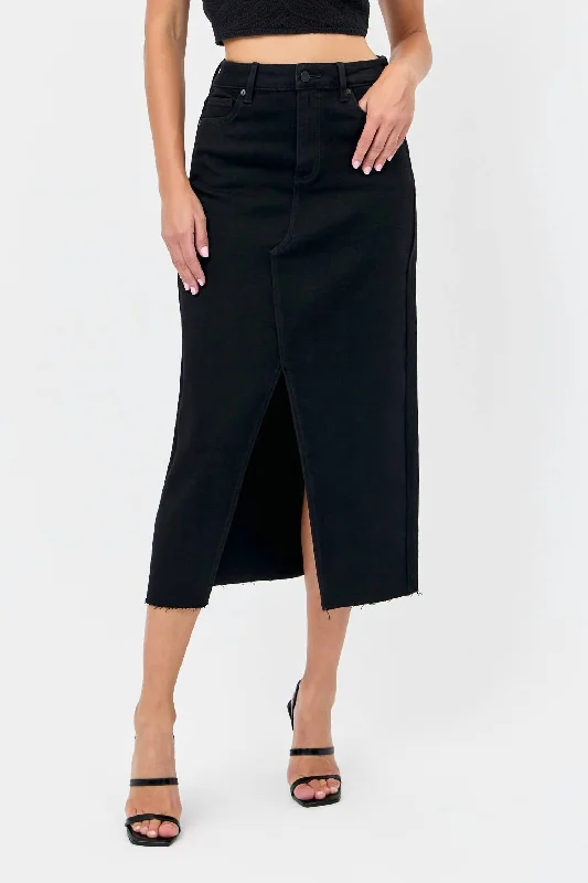 women's button-down skirtsPeyton High Rise Denim Midi Skirt In Black