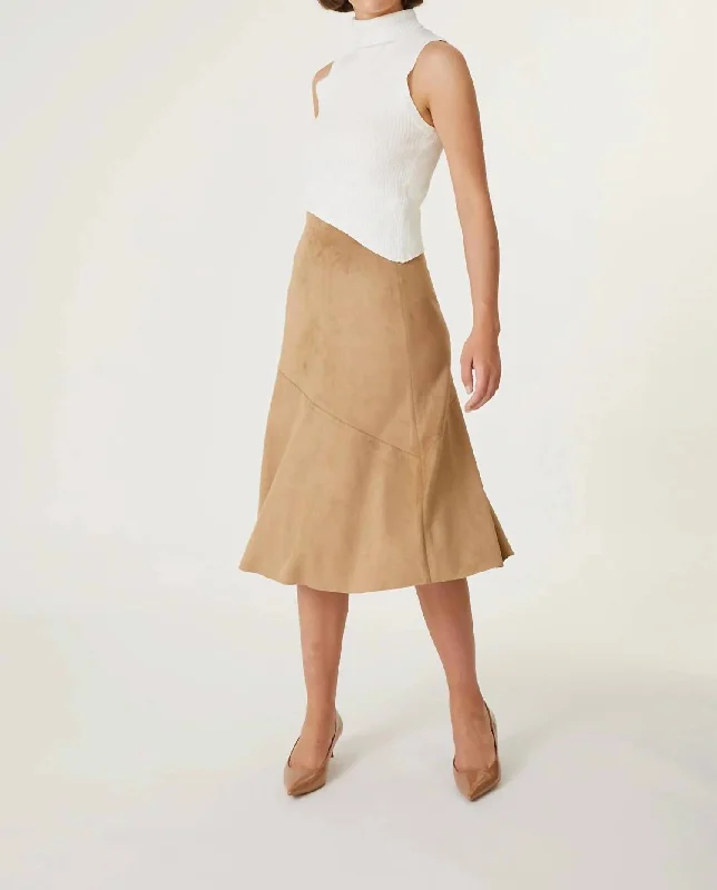 women's elegant skater skirtsRoan Faux Suede Midi Skirt In Golden