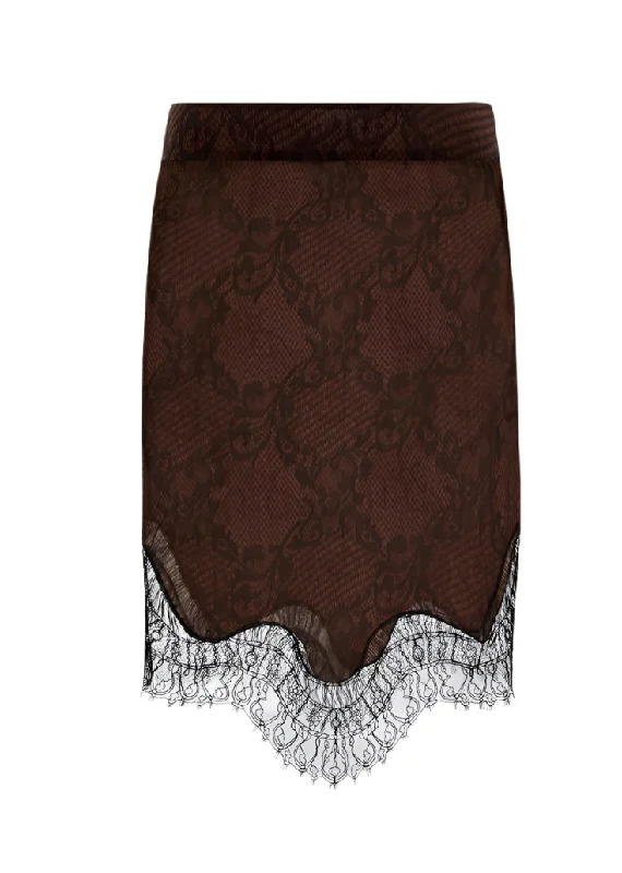 women's silk skirtsTom Ford Womens Ramage Tatto Lace Evening Skirt In Brown