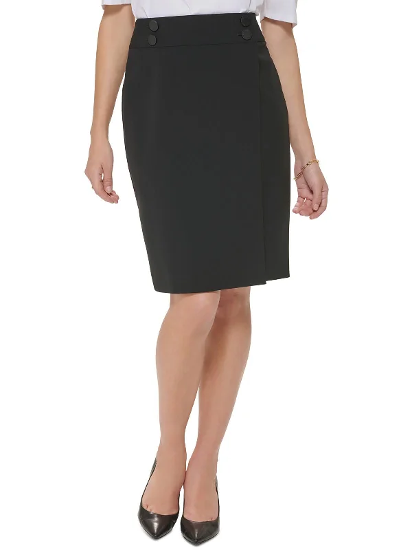 women's work skirtsWomens Faux Wrap Above Knee Pencil Skirt