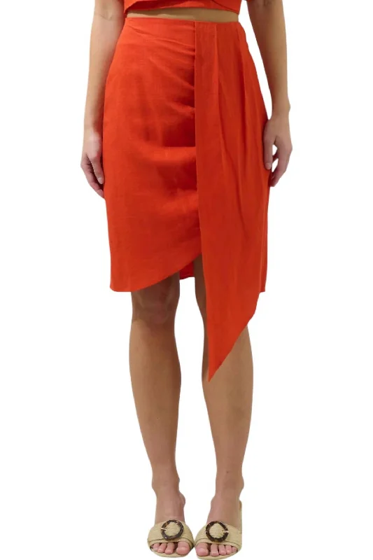 women's knitted skirtsWrap Drape Skirt In Red Orange